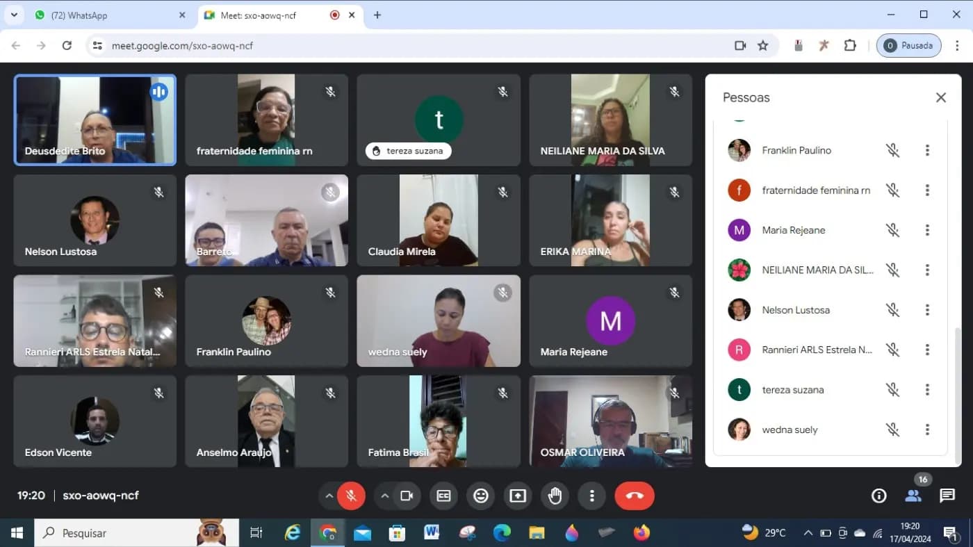 Registro fotográfico: 2ª REUNIÃO VIRTUAL PREPARATÓRIA PARA A AÇÃO FILANTRÓPICA ESTADUAL COORDENADA PELO GOB/RN, A SER REALIZADA NO DIA 27/04/2024 – CAMPANHA SAÚDE FÍSICA E MENTAL, AUTOCUIDADOS E BEM-ESTAR.