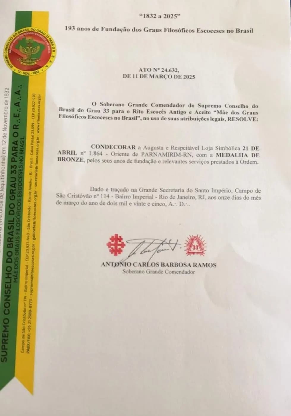 Registro fotográfico: PARTICIPAÇÃO DO GRÃO-MESTRE DO GOB-RN NO ENCONTRO NACIONAL DE ESCOCISTAS – 2025.