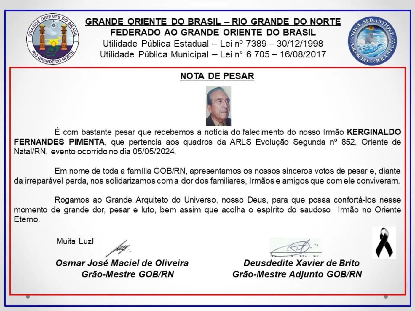 Registro fotográfico: NOTA DE PESAR