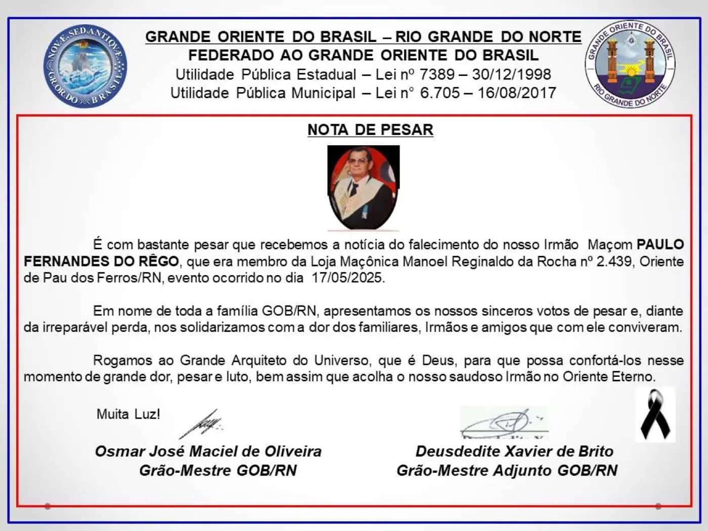 Registro fotográfico: NOTA DE PESAR