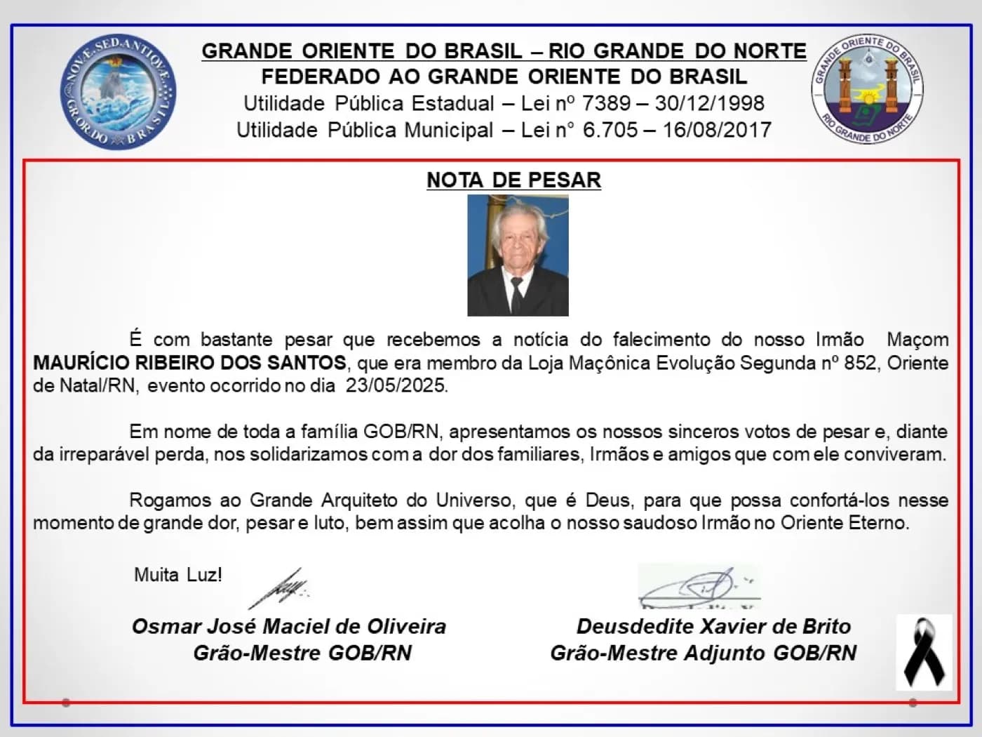 Registro fotográfico: NOTA DE PESAR