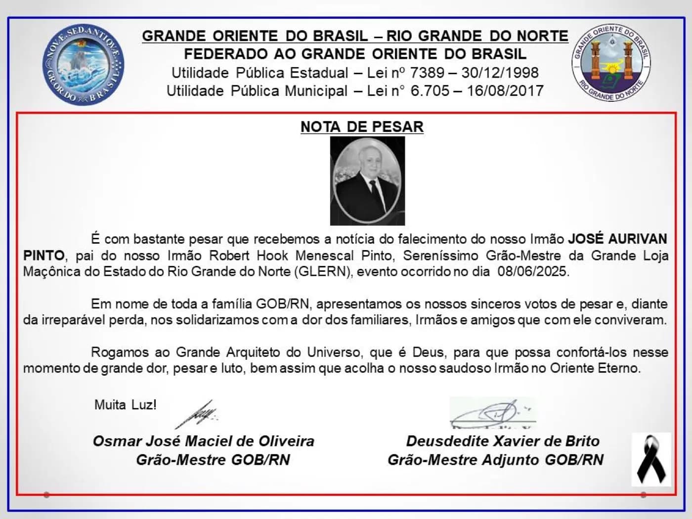 Registro fotográfico: NOTA DE PESAR