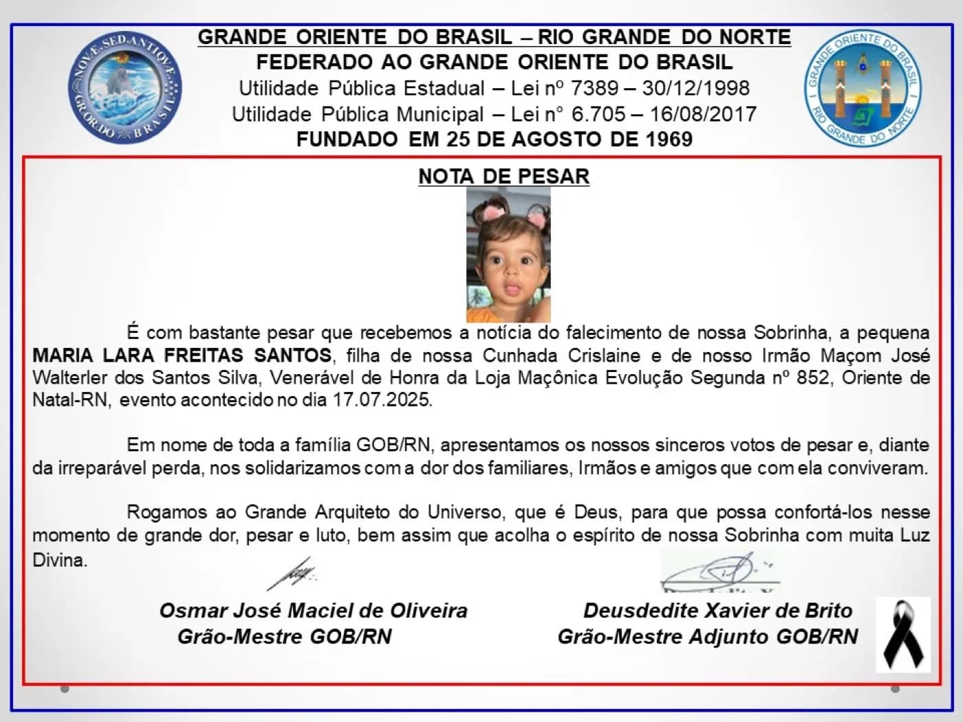 Registro fotográfico: NOTA DE PESAR