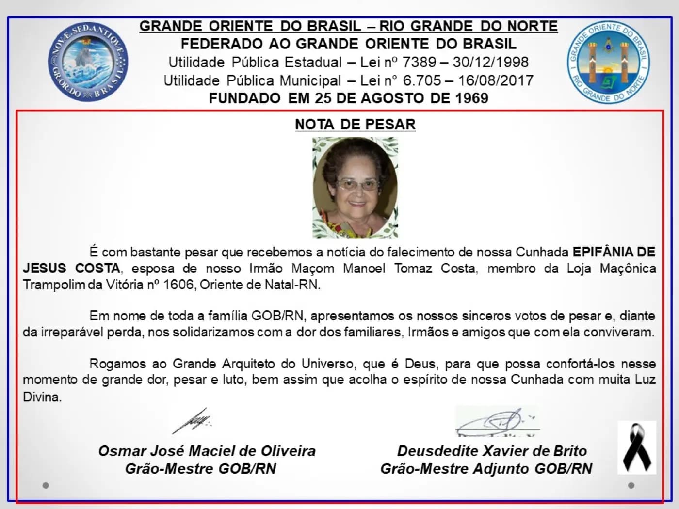 Registro fotográfico: NOTA DE PESAR