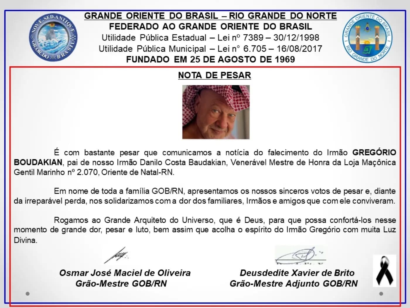 Registro fotográfico: NOTA DE PESAR