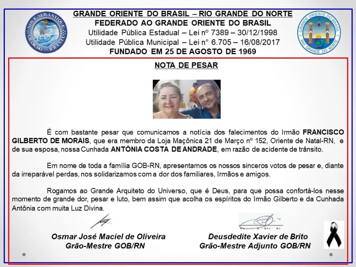 Registro fotográfico: NOTA DE PESAR