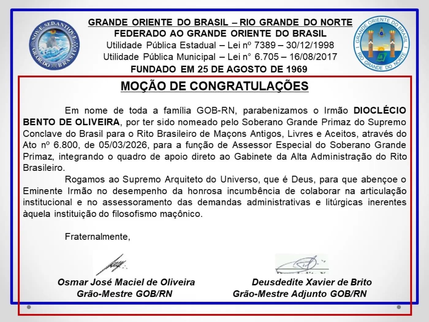 Registro fotográfico: Moção de Congratulações